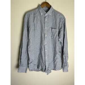MILLER WESTBY Button Down Front Shirt Men LARGE L Blue CHECK Wool Blend Long
